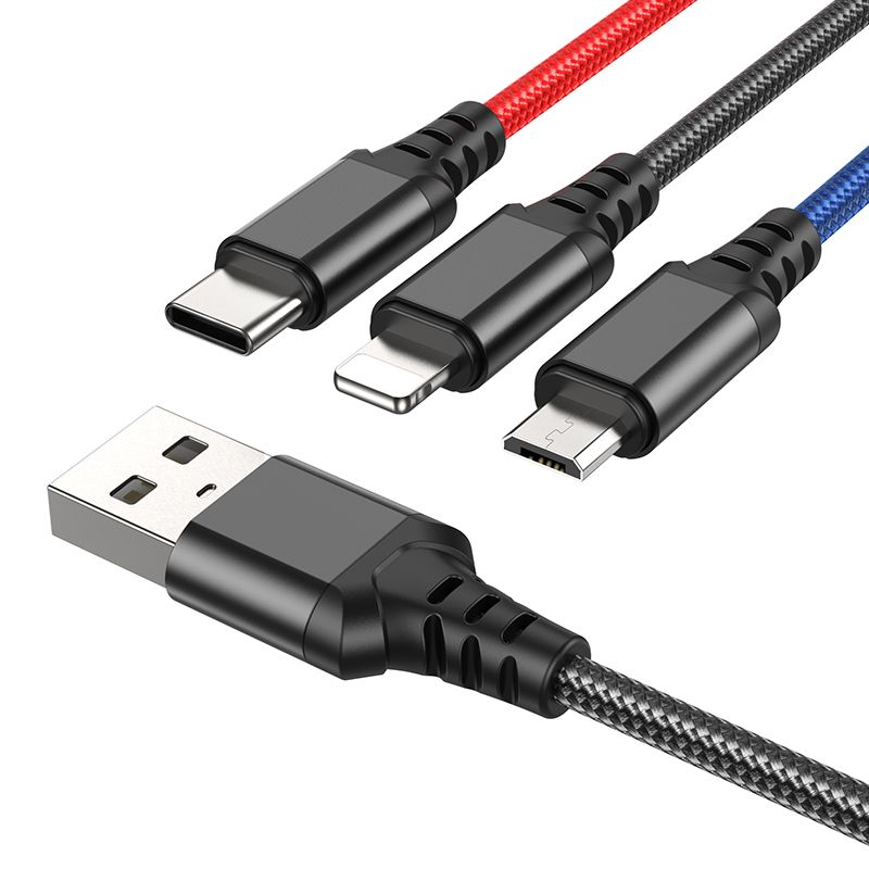 Cabo de Carregamento USB-A - Lightning / microUSB / USB-C HOCO X76 3em1, 18W, 1m, Multicolor