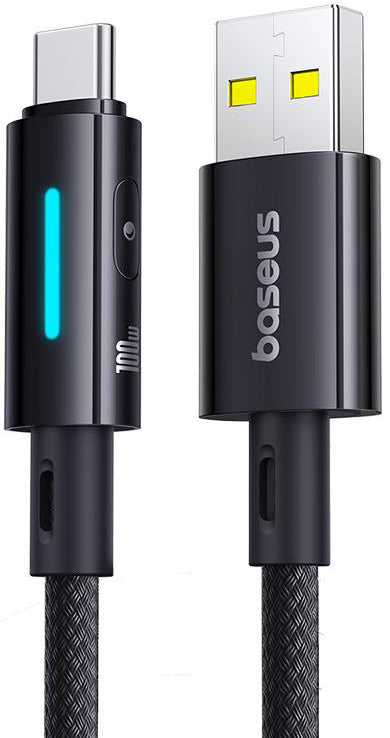 Cabo de Dados e Carregamento USB-A - USB-C Baseus Lit Button Control, 100W, 1m, Preto P10379002121-00