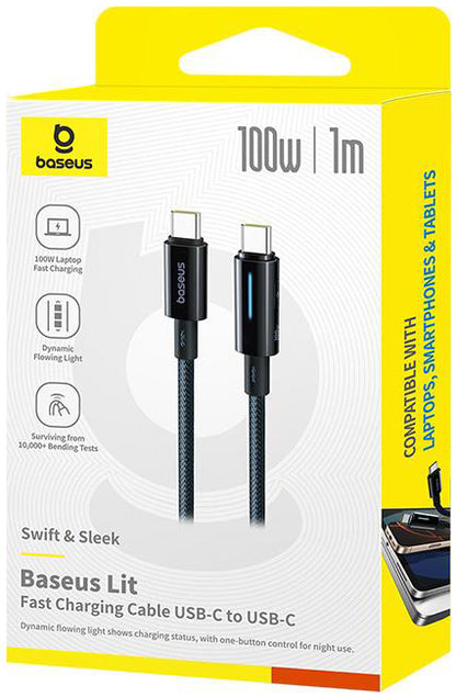 Cabo de Dados e Carregamento USB-C - USB-C Baseus Lit Button Control, 100W, 2m, Preto P10379000121-01