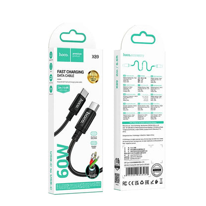 Cabo de Dados e Carregamento USB-C - USB-C HOCO X89, 60W, 2m, Preto