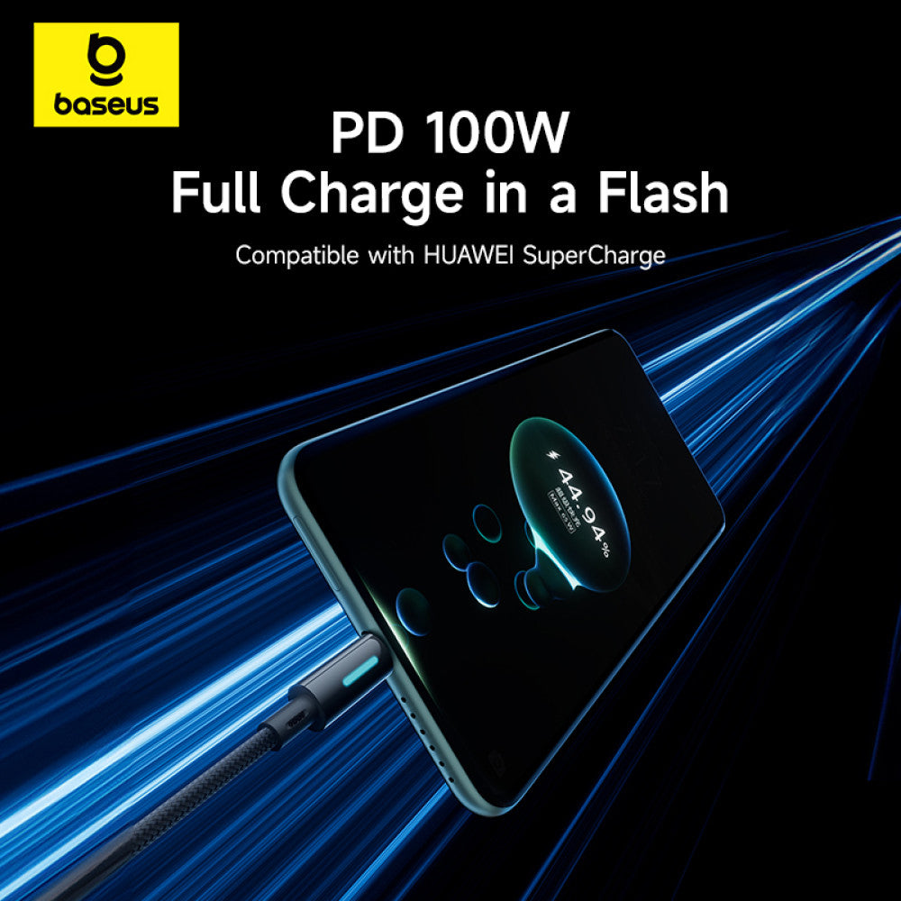 Cabo de Dados e Carregamento USB-A - USB-C Baseus Lit Button Control, 100W, 2m, Preto P10379002121-01