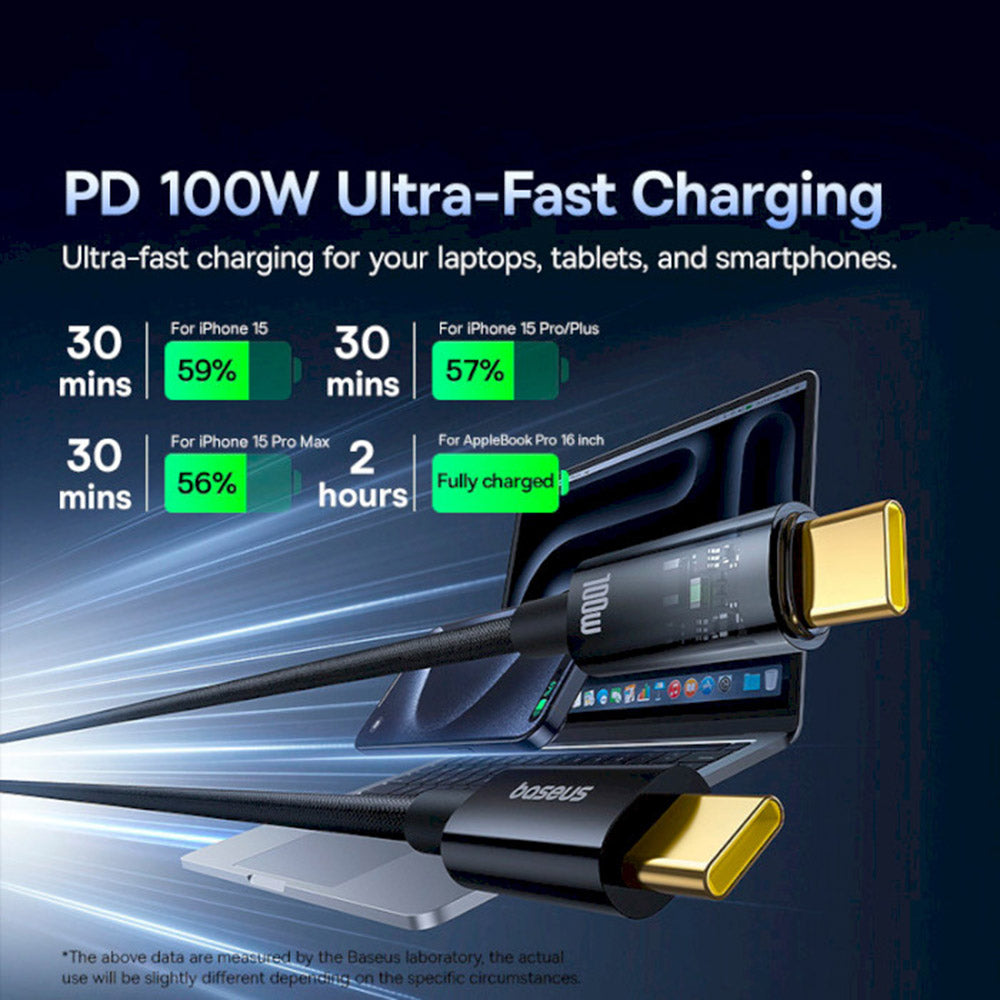Cabo de Dados e Carregamento USB-C - USB-C Baseus Explorer, 100W, 1m, Preto P10319703111-00