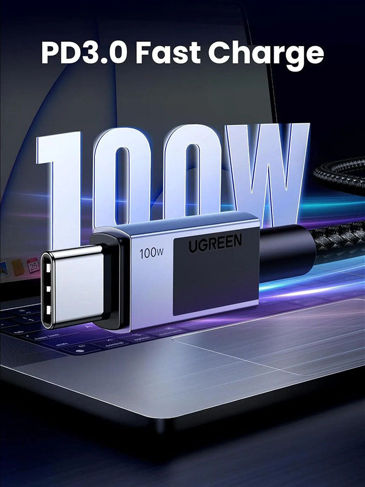 Cabo de Dados e Carregamento USB-C - USB-C UGREEN L512, 100W, 3m, Cinzento