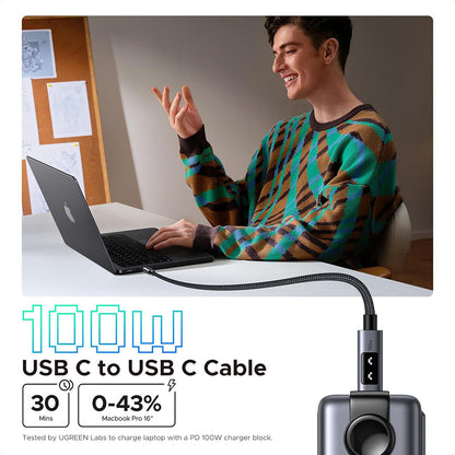 Cabo de Dados e Carregamento USB-C - USB-C UGREEN L509, 100W, 2m, Cinzento