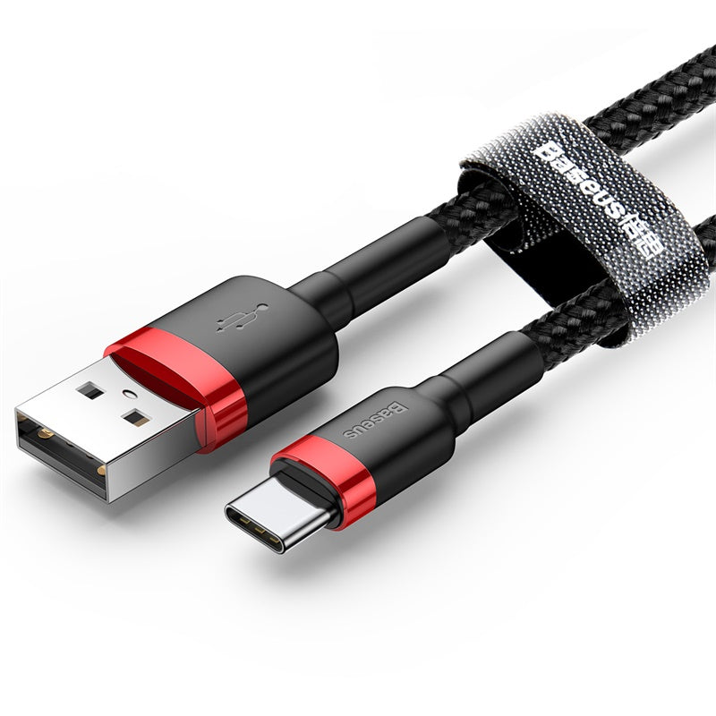 Cabo de Dados e Carregamento USB-A - USB-C Baseus Cafule, 18W, 3m, Vermelho CATKLF-U91