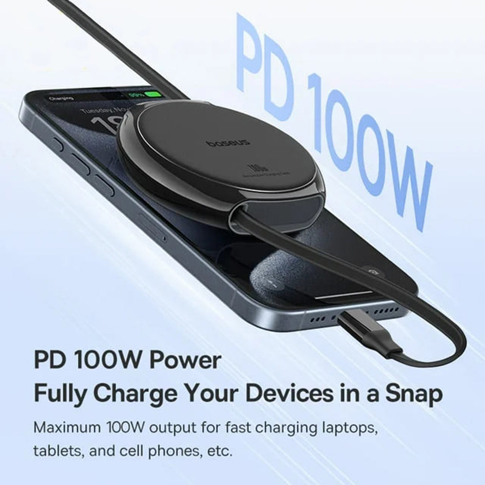 Cabo de Dados e Carregamento USB-C - USB-C Baseus Pathfinder Retractable, 100W, 1m, Preto P10368400111-00