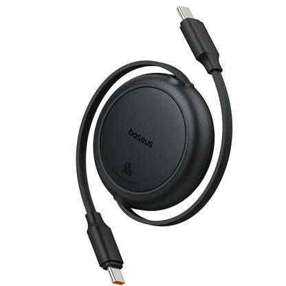 Cabo de Dados e Carregamento USB-C - USB-C Baseus Free2Pull Mini Retrátil, 60W, 1m, Preto P10364500111-01