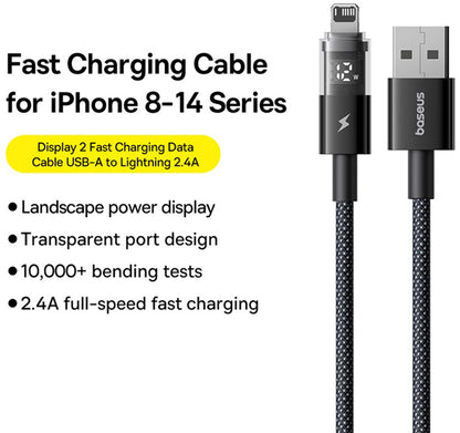 Cabo de Dados e Carregamento USB-A - Lightning Baseus Display 2, 18W, 1m, Preto P10382700121-00