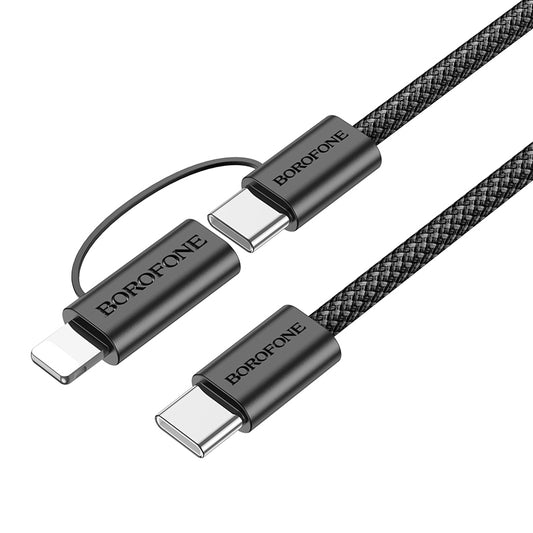 Cabo de Dados e Carregamento USB-C - Lightning / USB-C Borofone BX104 Primo 2in1, 60W, 1m, Preto