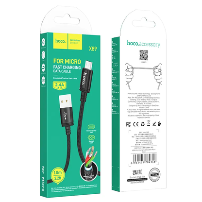 Cabo de Dados e Carregamento USB-A - microUSB HOCO X89, 18W, 1m, Preto