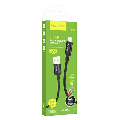 Cabo de Dados e Carregamento USB-A - Lightning HOCO X89, 18W, 1m, Preto
