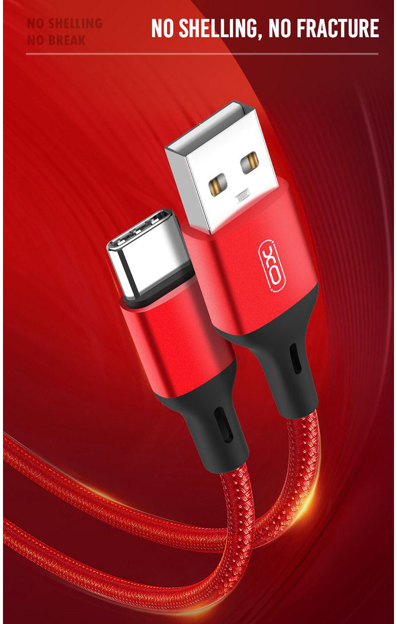 Cabo de Dados e Carregamento USB-A - USB-C XO Design NB143, 18W, 2m, Vermelho