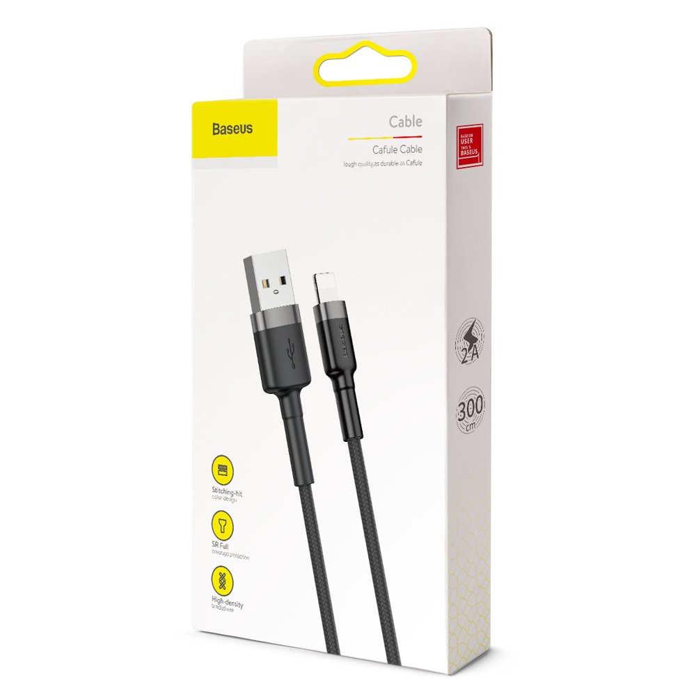 Cabo de Dados e Carregamento USB-A - Lightning Baseus Cafule, 18W, 3m, Cinza CALKLF-RG1