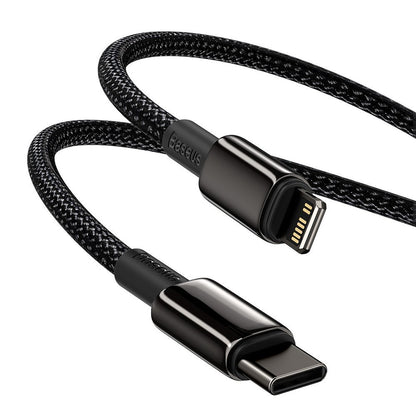 Cabo de carregamento e dados USB-C - Lightning Baseus Tungsténio Tungsténio Dourado, 20W, 2m, Preto CATLWWJ-A01