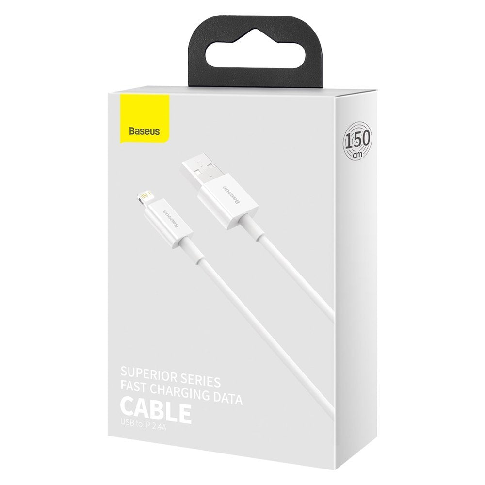 Cabo de carregamento e dados USB-A - Lightning Baseus Superior Series, 20W, 1,5 m, branco CALYS-B02