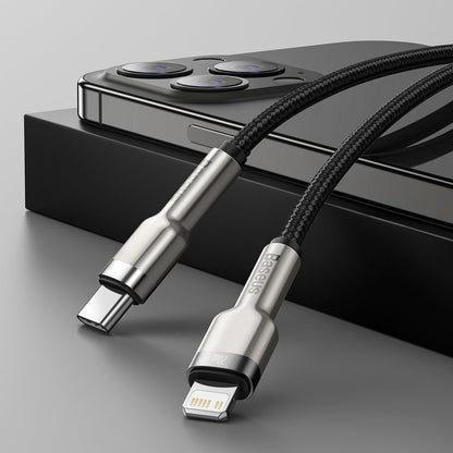 Cabo de Dados e Carregamento USB-C - Lightning Baseus Cafule Metal Series, 20W, 2m, Preto CATLJK-B01