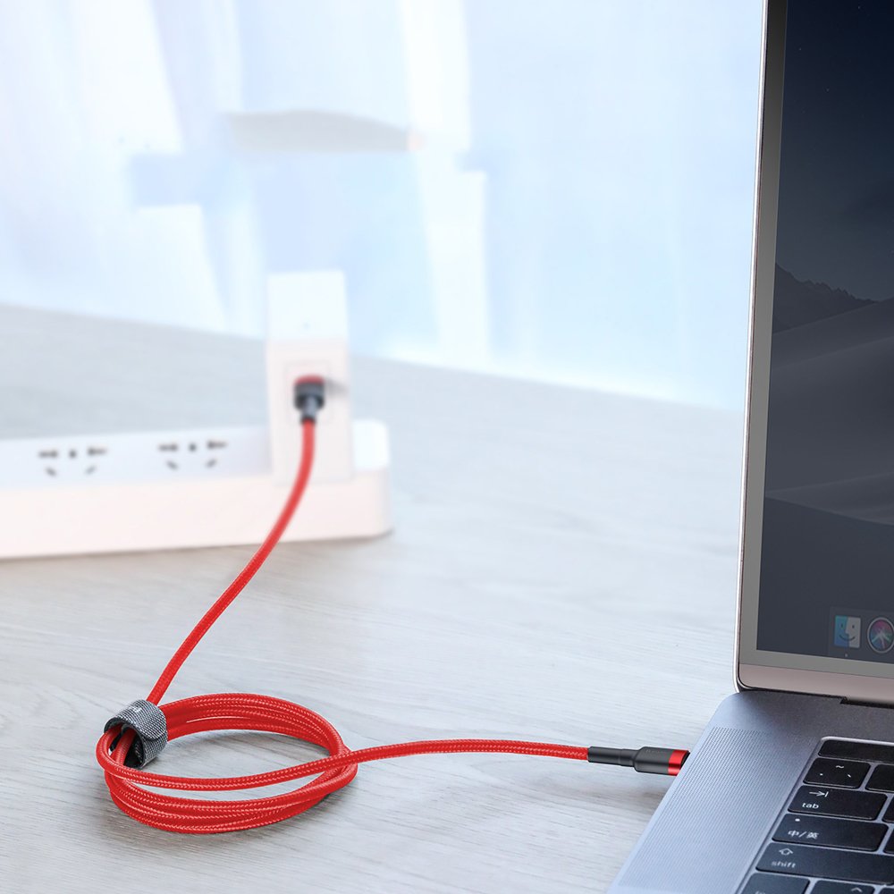 Cabo de carregamento e dados USB-C USB-C - Cabo USB-C Baseus Cafule, 60W, 2m, vermelho CATKLF-H09