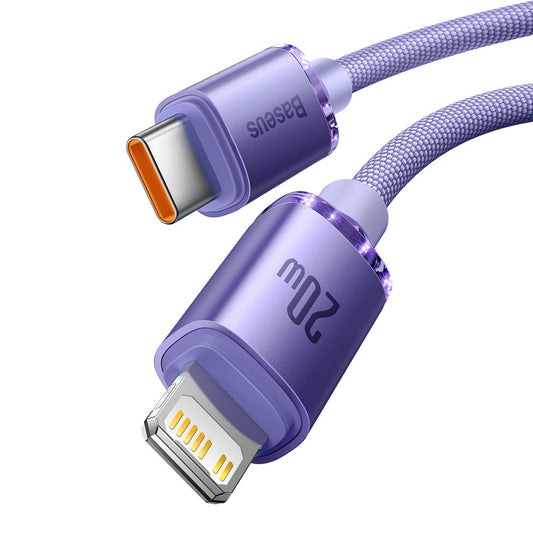 Cabo de Dados e Carregamento USB-C - Lightning Baseus Crystal Shine Series, 20W, 2m, Roxo CAJY000305