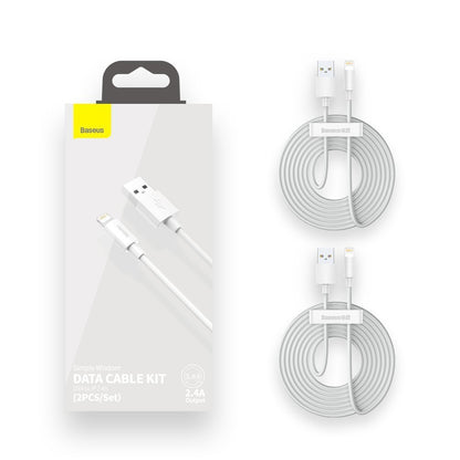 Cabo de carregamento e dados USB-A - Lightning Baseus Simple Wisdom, 18W, 1,5m, Conjunto 2 peças, Branco TZCALZJ-02