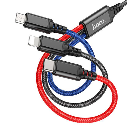 Cabo de Carregamento USB-A - Lightning / microUSB / USB-C HOCO X76 3em1, 18W, 1m, Multicolor