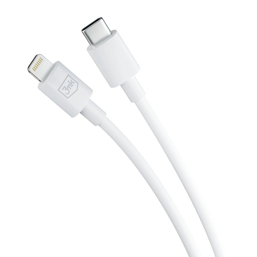 Cabo de carregamento e dados USB-C - Lightning 3MK Hyper, 20W, 1,2 m, branco 