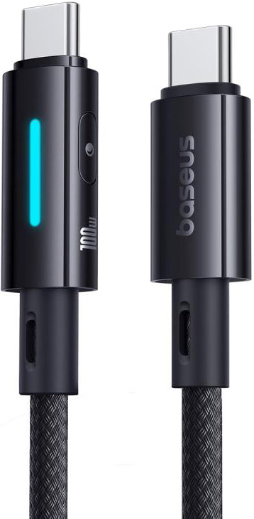 Cabo de Dados e Carregamento USB-C - USB-C Baseus Lit Button Control, 100W, 1m, Preto P10379000121-00