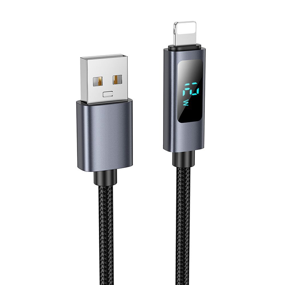 Cabo de Dados e Carregamento USB-A - Lightning HOCO Display X112, 18W, 1m, Preto