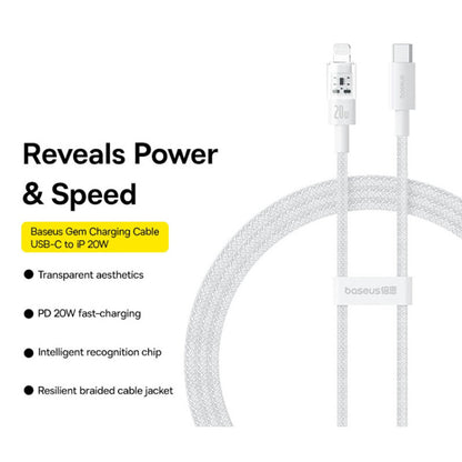 Cabo de Dados e Carregamento USB-C - Lightning Baseus Gem, 20W, 1m, Branco P10373001211-00