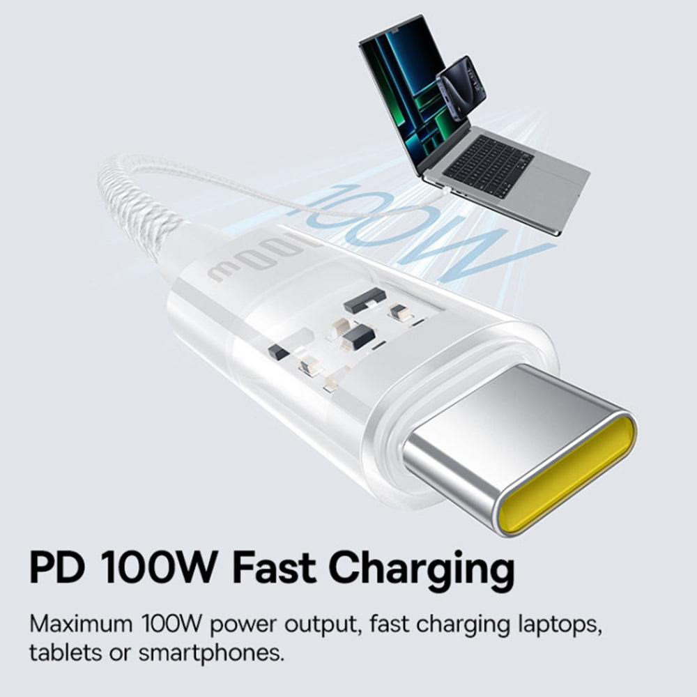 Cabo de Dados e Carregamento USB-C - USB-C Baseus Gem, 100W, 2m, Branco P10373000211-01
