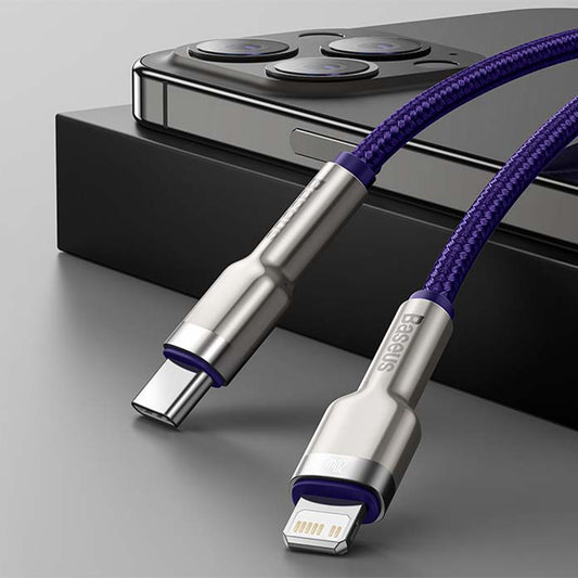 Cabo de Dados e Carregamento USB-C - Lightning Baseus Cafule Metal Series, 20W, 1m, Roxo CATLJK-A05
