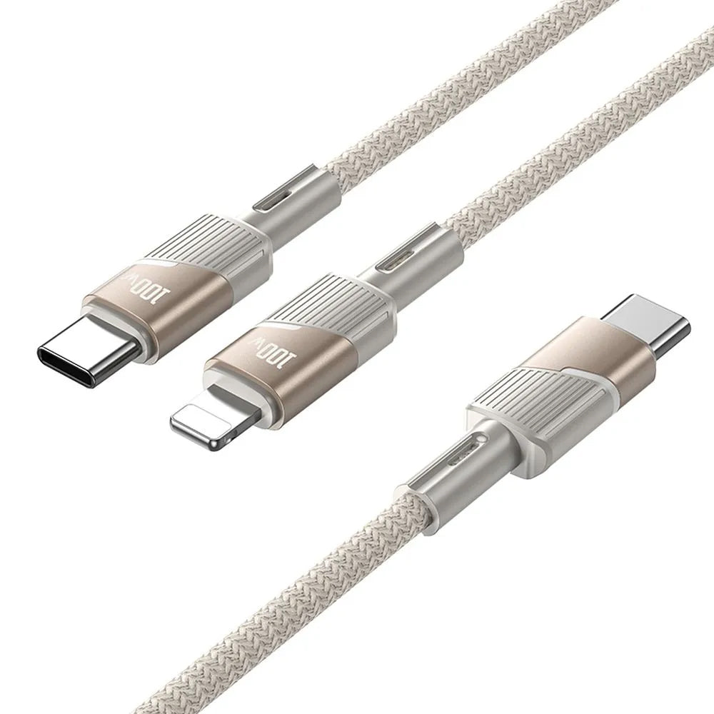 Cabo de Dados e Carregamento USB-C - 2 x USB-C HOCO U139 2in1, 100W, 1.2m, Dourado
