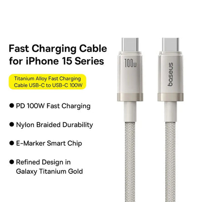 Cabo de Dados e Carregamento USB-C - USB-C Baseus Titanium, 100W, 1m, Prateado P10378100G21-00