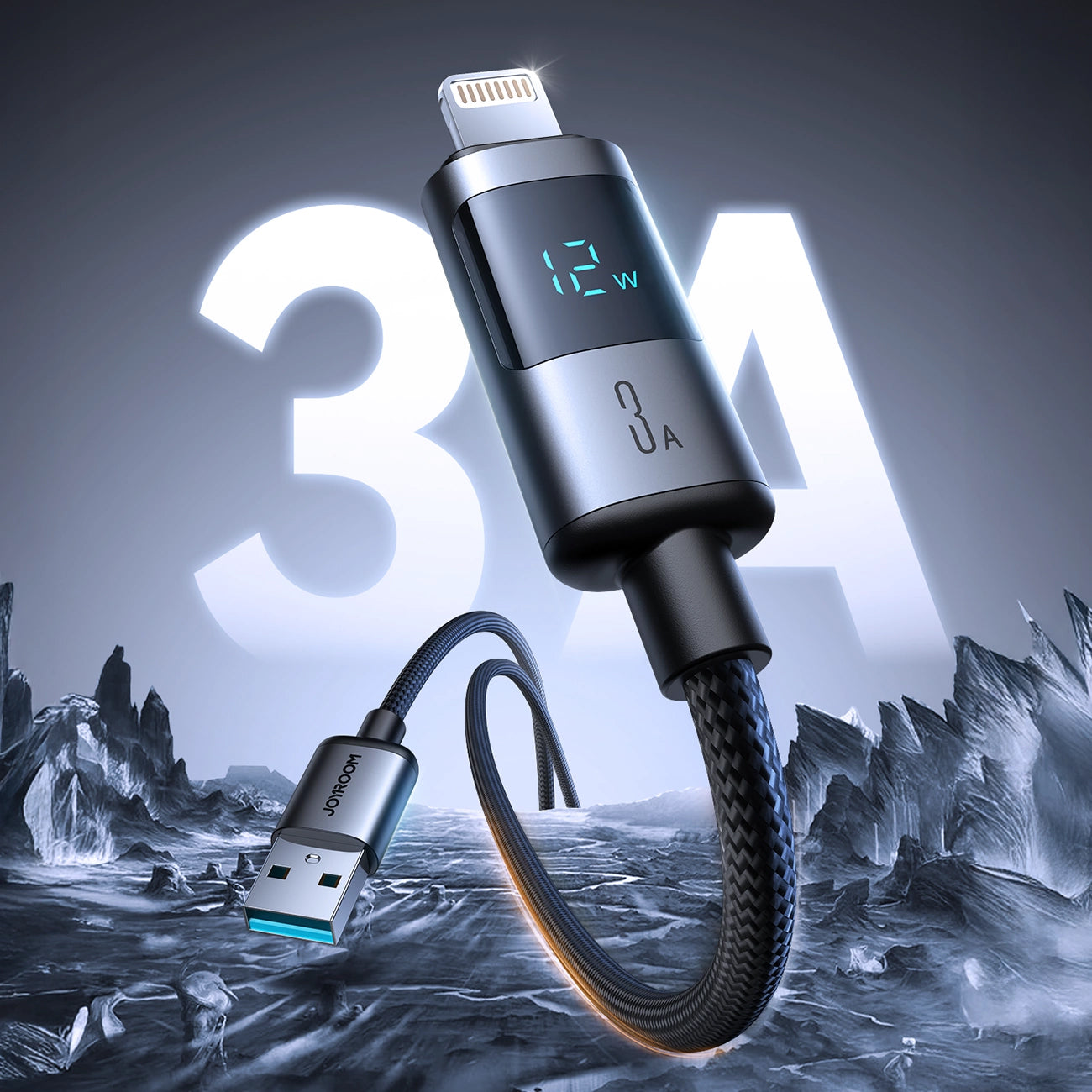 Cabo de Dados e Carregamento USB-A - Lightning Joyroom S-A16 Pro Prism Display, 12W, 1.2m, Preto