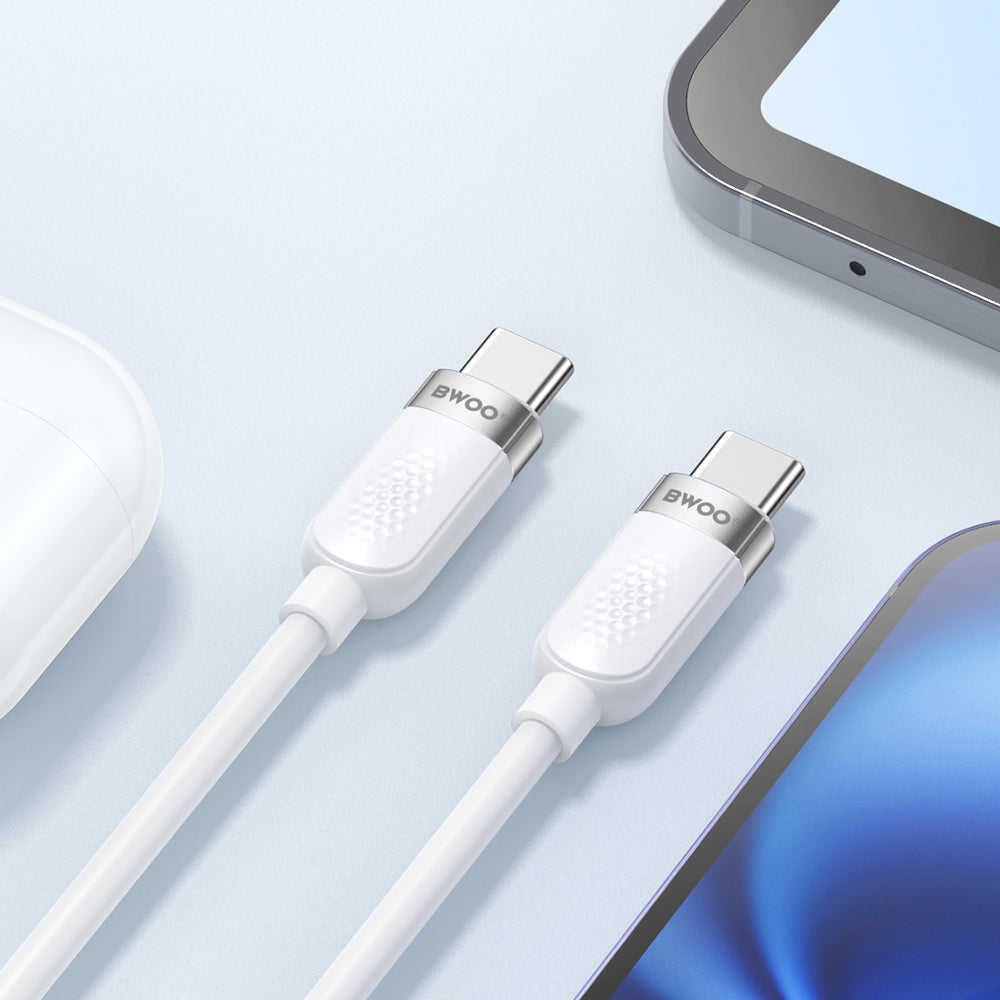 Cabo de Dados e Carregamento USB-C - USB-C BWOO BO-X315C, 100W, 1m, Branco
