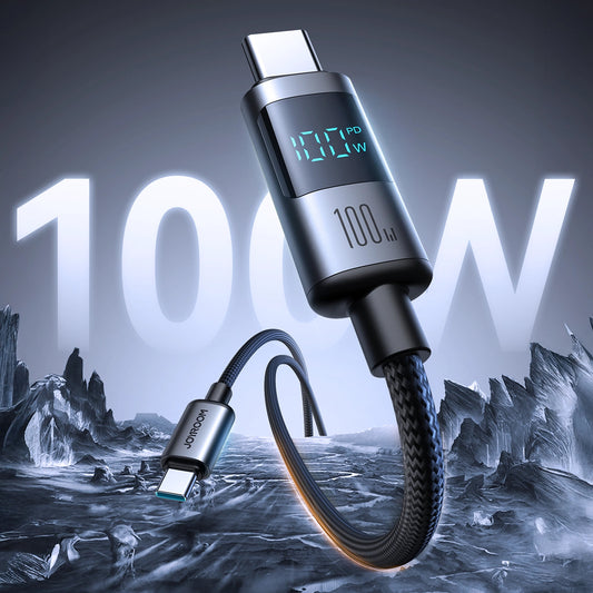 Cabo de Dados e Carregamento USB-C - USB-C Joyroom S-A16 Pro Prism Display, 100W, 1.2m, Preto
