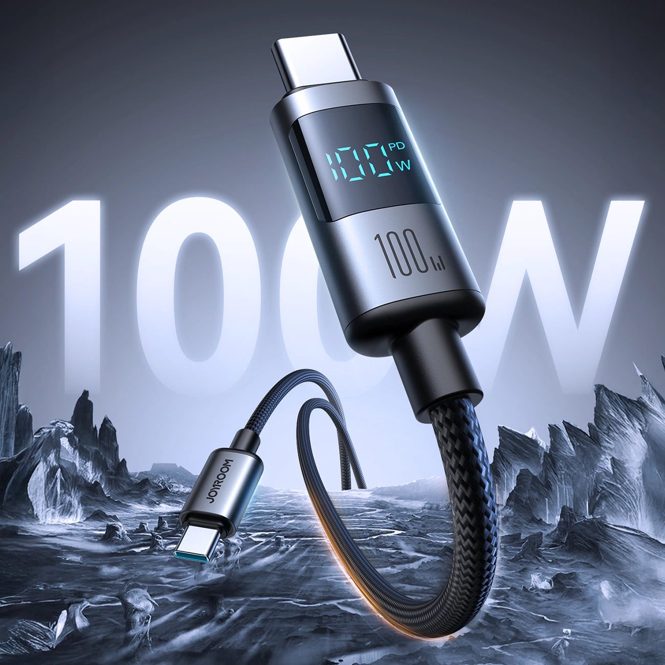 Cabo de Dados e Carregamento USB-C - USB-C Joyroom S-A16 Pro Prism Display, 100W, 1.2m, Preto