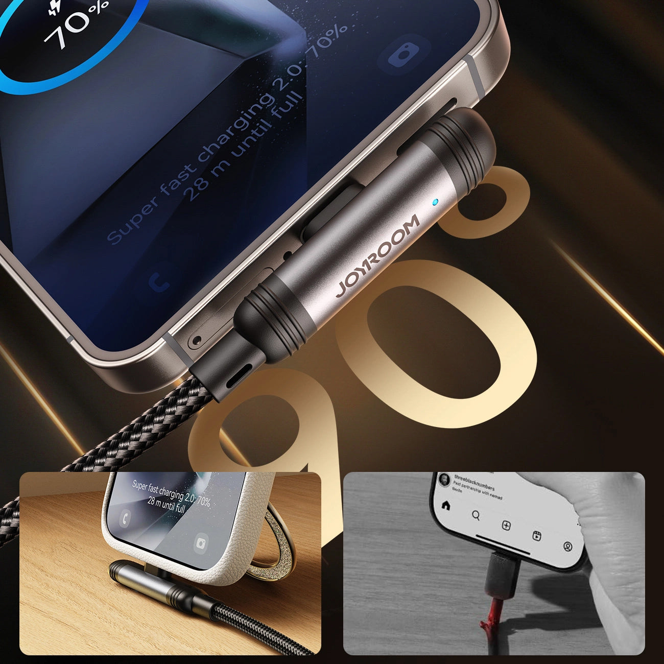 Cabo de Dados e Carregamento USB-C - USB-C Joyroom S-A56 EnjoyX Angled, 60W, 1.2m, Preto