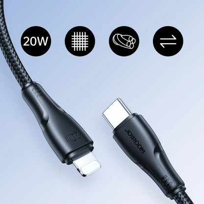Cabo de Dados e Carregamento USB-C - Lightning Joyroom S-A11, 20W, 0.25m, Preto