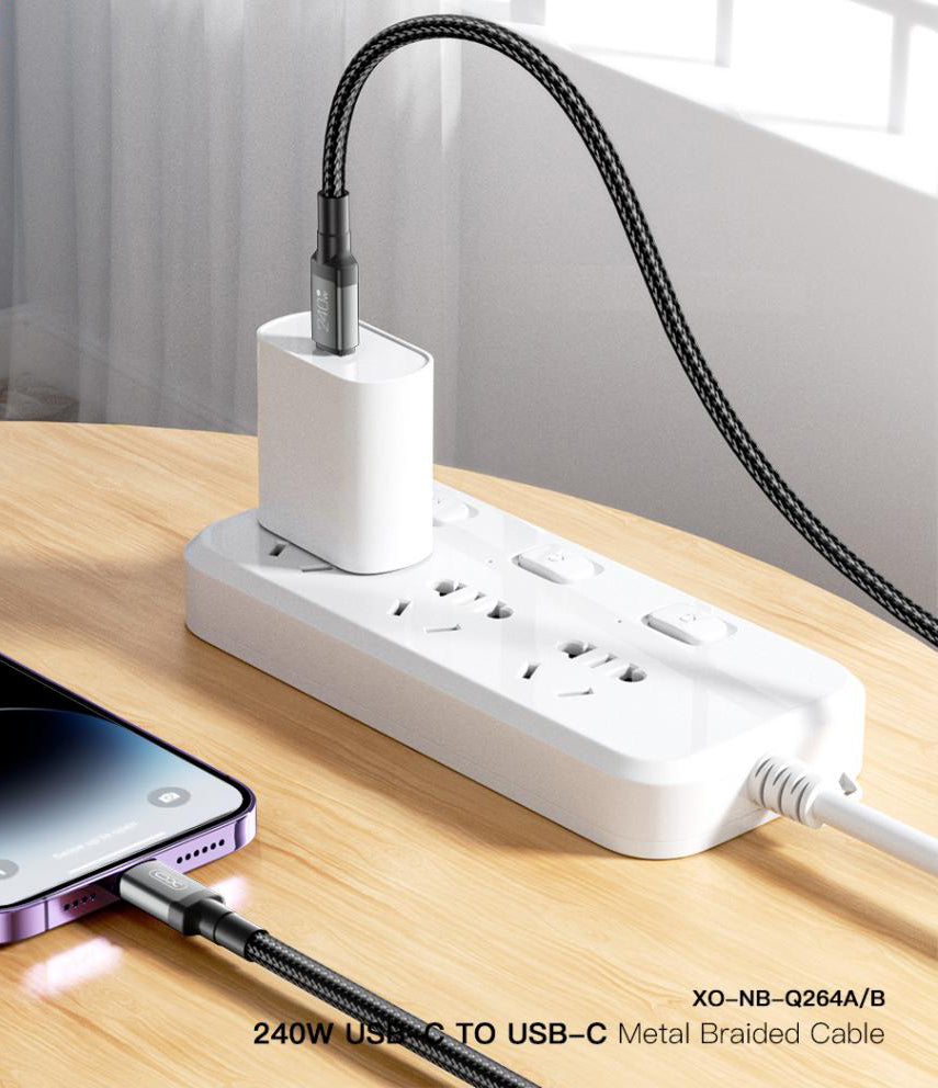 Cabo de Dados e Carregamento USB-C - USB-C XO Design NB-Q264A, 240W, 1m, Preto