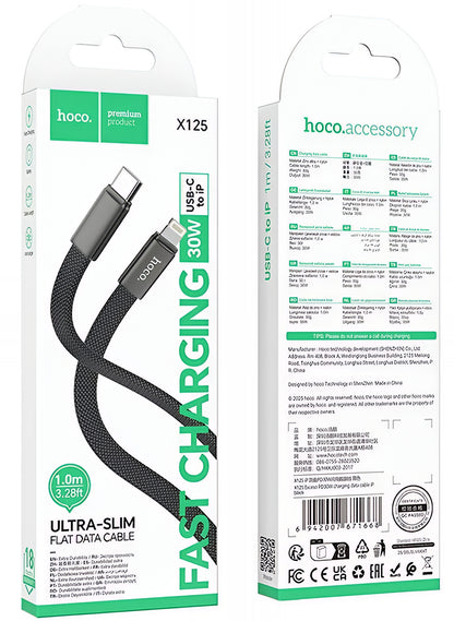 Cabo de Dados e Carregamento USB-C - Lightning HOCO X125, 30W, 1m, Preto