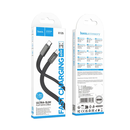 Cabo de Dados e Carregamento USB-C - USB-C HOCO X125, 60W, 1m, Preto