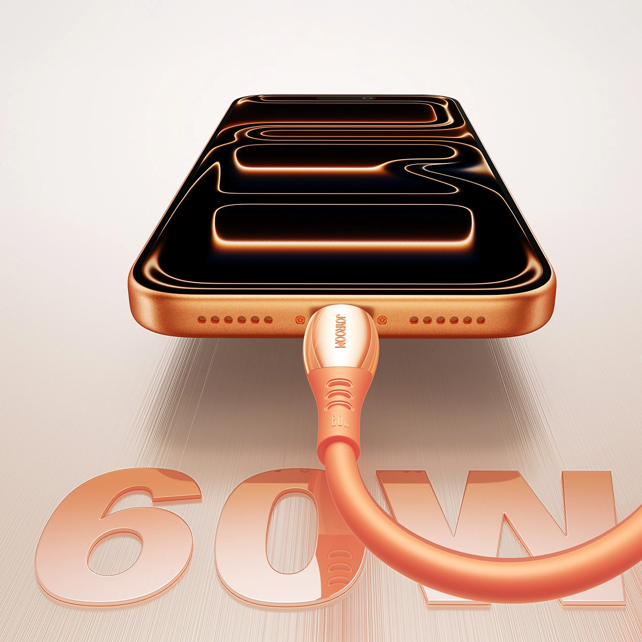 Cabo de Dados e Carregamento USB-C - USB-C Joyroom S-A59 Vibrant, 60W, 1.2m, Laranja