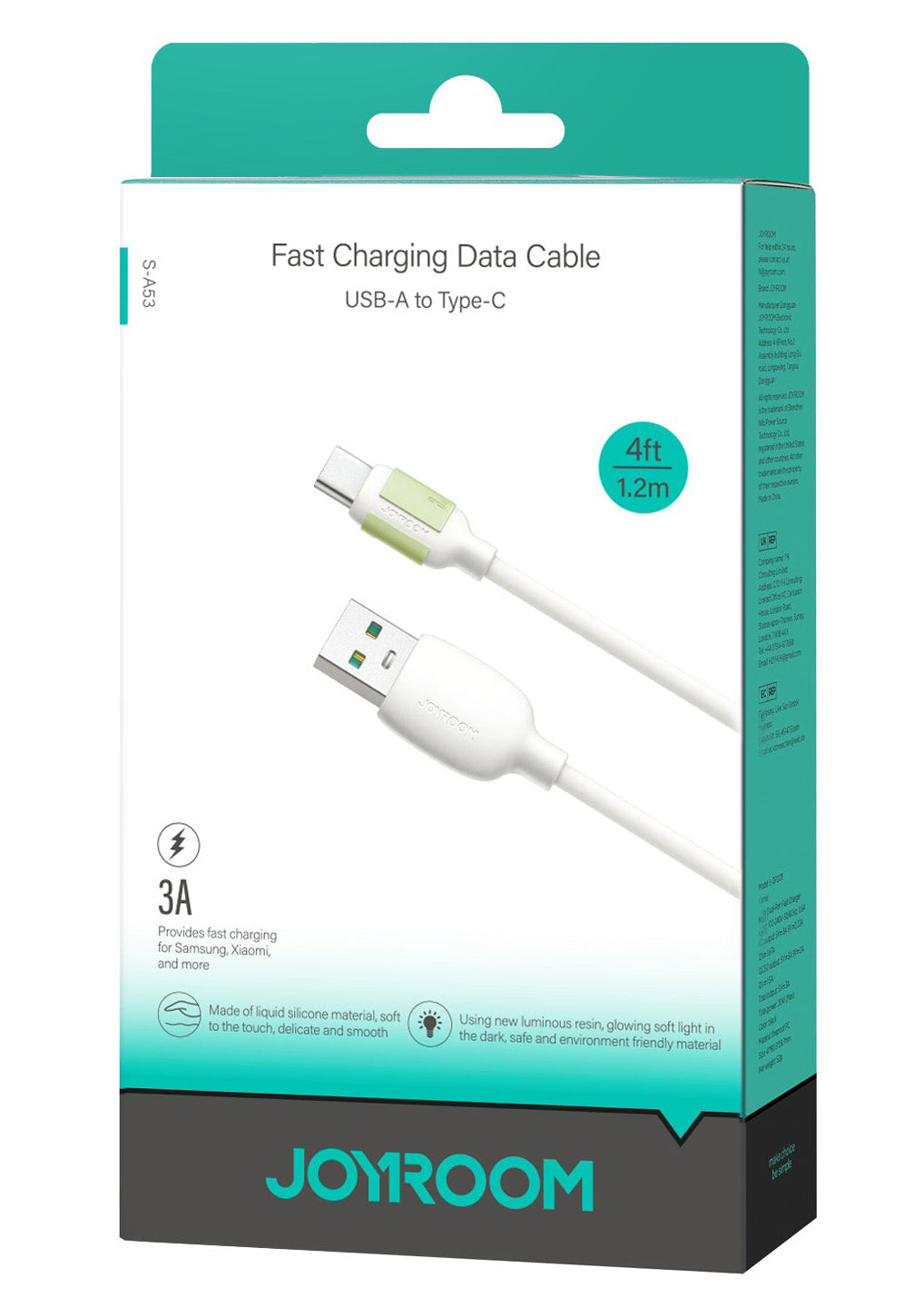 Cabo de Dados e Carregamento USB-A - USB-C Joyroom S-A53, 18W, 1.2m, Bege