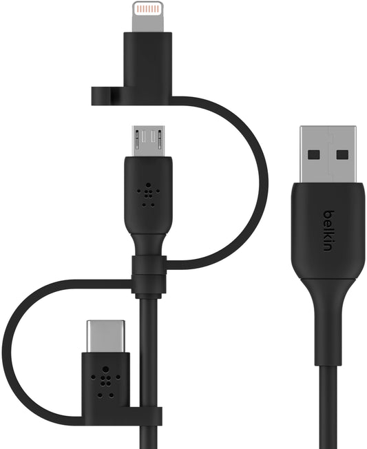 Cabo de Dados e Carregamento USB-A - Lightning / microUSB / USB-C Belkin BoostCharge, 1m, Preto CAC001bt1MBK