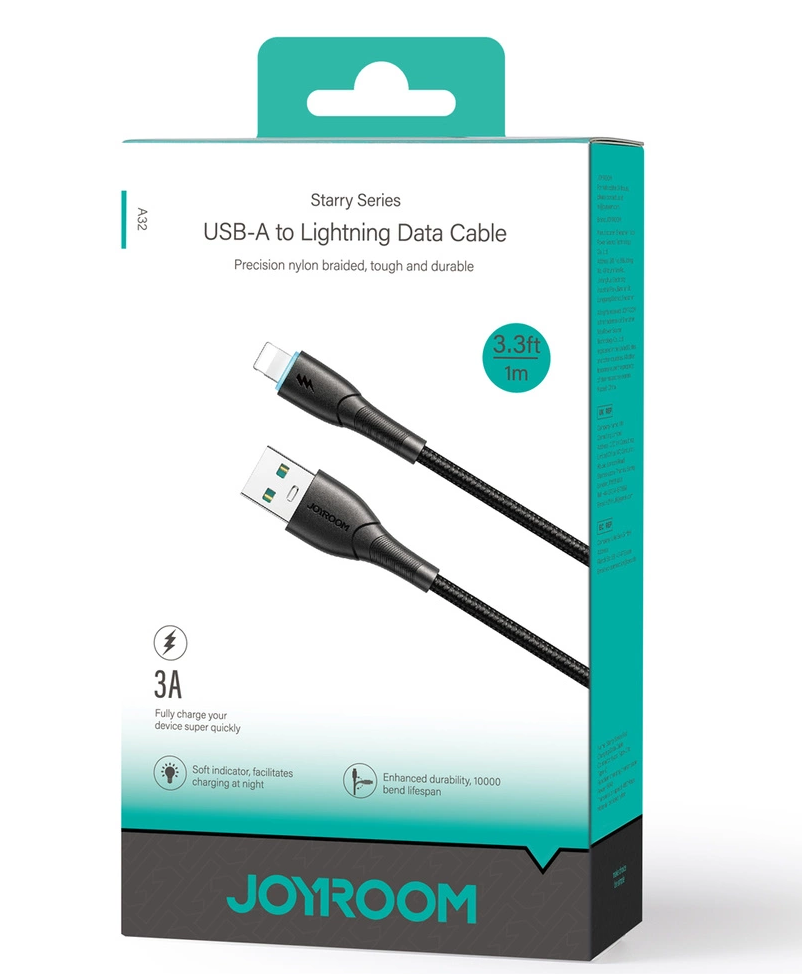 Cabo de Dados e Carregamento USB-A - Lightning Joyroom SA32-AL3, 18 W, 1 m, Preto