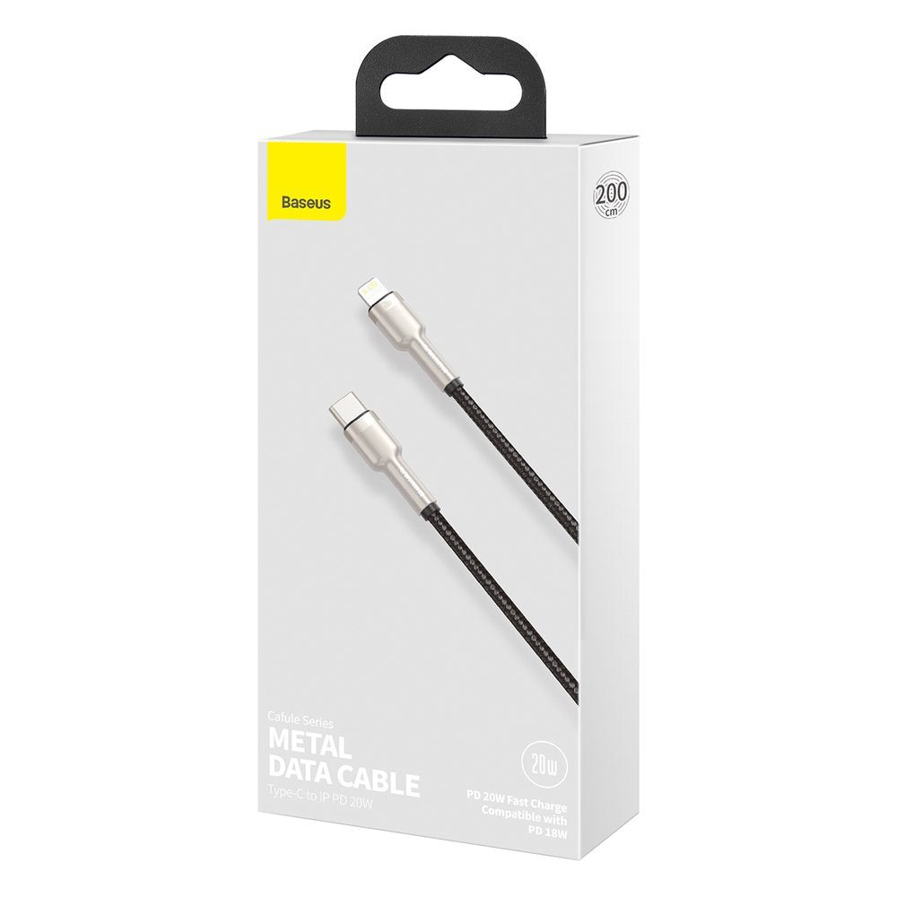 Cabo de Dados e Carregamento USB-C - Lightning Baseus Cafule Metal Series, 20W, 2m, Preto CATLJK-B01