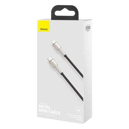 Cabo de Dados e Carregamento USB-C - Lightning Baseus Cafule Metal Series, 20W, 2m, Preto CATLJK-B01
