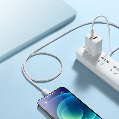 Cabo de carregamento rápido dinâmico de dados e carregamento USB-C - Lightning Baseus, 20 W, 1 m, branco CALD000002