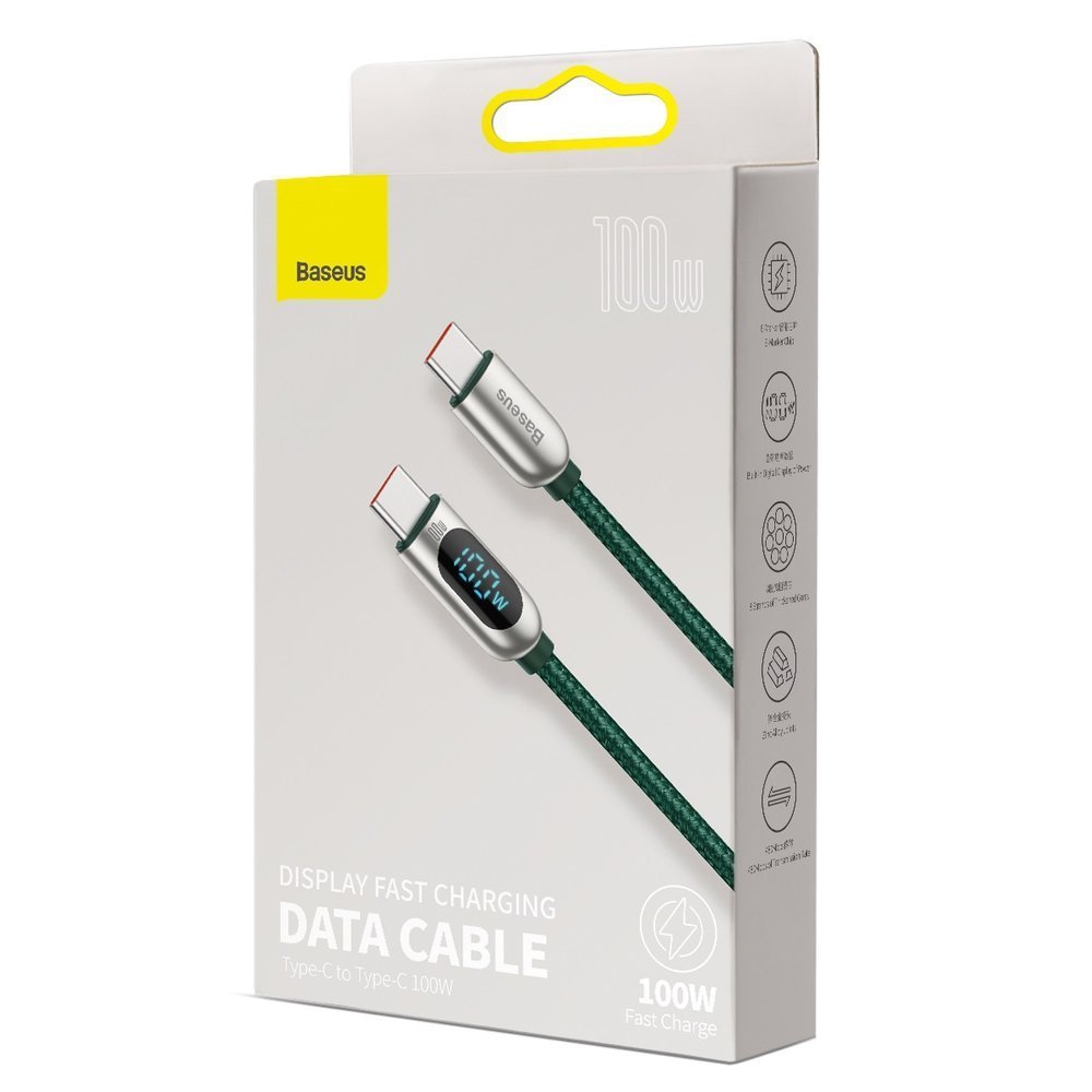 Cabo de carregamento e dados USB-C - Carregamento rápido do ecrã USB-C Baseus, 100W, 1m, verde CATSK-B06