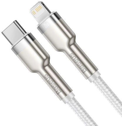 Cabo de carregamento e dados USB-C - Lightning Baseus Cafule Metal Series, 20W, 1m, branco CATLJK-A02